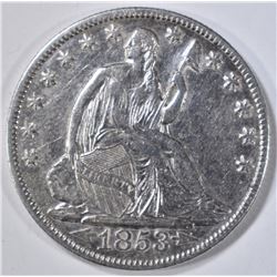 1853-O ARROWS & RAYS SEATED LIBERTY HALF DOLLAR AU