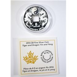 2016 $8 CANADA SILVER TIGER & DRAGON COIN