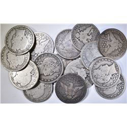 15 MIXED DATE GOOD  BARBER HALF DOLLARS