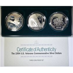 1994 3-PIECE VETERANS SILVER COMMEM DOLLARS