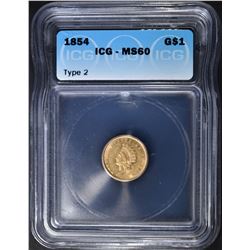 1854 $1 GOLD TYPE 2 LIBERTY  ICG MS-60