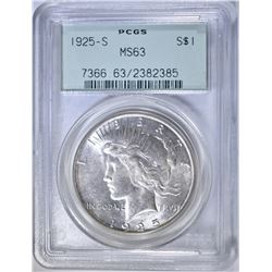 1925-S PEACE DOLLAR  PCGS MS-63 OGH