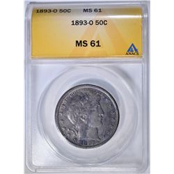 1893-O BARBER HALF DOLLAR  ANACS MS-61