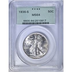 1936-S WALKING LIBERTY HALF DOLLAR  PCGS MS-64 OHG