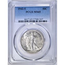 1942-S WALKING LIBERTY HALF DOLLAR  PCGS MS-65