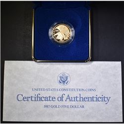 1987 CONSTITUTION Prf $5.00 GOLD COMMEM BOX/COA