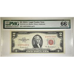 1953A $2.00 RED SEAL NOTE, PMG-66 EPQ