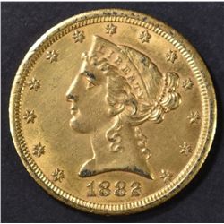 1882-CC $5.00 GOLD LIBERTY AU/BU