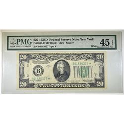 1934 D $20 FR#2058-B* STAR NOTE WIDE PMG XF 45 EPQ