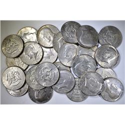 25-MIXED DATE CIRC 40% SILVER KENNEDY HALF DOLLARS