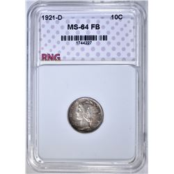 1921-D MERCURY DIME RNG CH/GEM BU FB