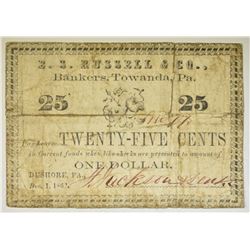 1862 TWENTY FIVE CENT RUSSELL & CO TOWANDA PA,