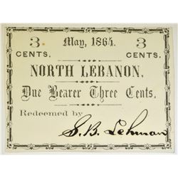 1864 NORTH LEBANON 3 CENTS BEARER NOTE, GEM