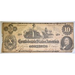 1862 $10.00 CONFEDERATE NOTE