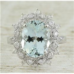 4.48 CTW Aquamarine 18K White Gold Diamond Ring