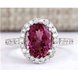 3.02 CTW Natural Pink Tourmaline And Diamond Ring 14k Solid White Gold