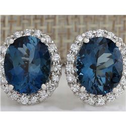 8.55CTW Natural Topaz And Diamond Earrings 14K Solid White Gold
