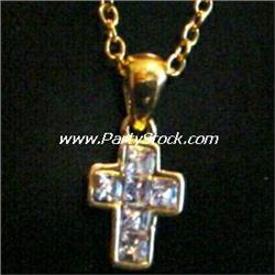 14K GOLD PLATED CROSS NECKLACE 20 INCH Simulated Diamonds