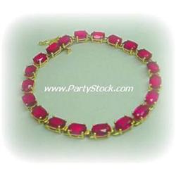 14K GOLD SIMULATED RUBY TENNIS BRACELET 7.5" BIRTHSTONE
