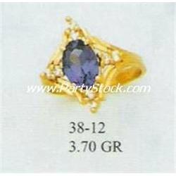 14K GOLD SIMULATED SAPPHIRE & DIAMOND RING, NEW, BIG