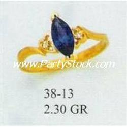 SOLID 14K GOLD SIMULATED SAPPHIRE & DIAMOND RING