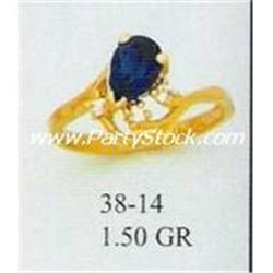 14K GOLD MARQUIS SIMULATED BLUE SAPPHIRE & DIAMOND RING