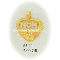 14K Gold Pendant Charm Jewelry Colgante Heart Mom