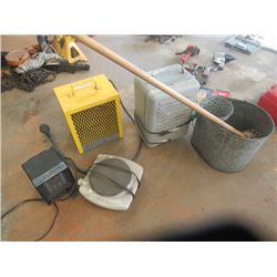 Construction Heater, 2 Elec Heaters, Hot Plate & Galvanized Mop Pail