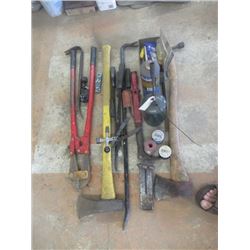 30" Bolt Cutters, Splitting Axe, Wedge, Nail Puller, Wrecking Bar, & Pry's