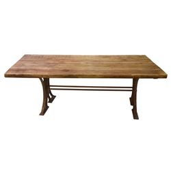 Hearty Plank Top Dining Table W/ Cast Iron Base