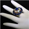 Image 6 : 14k Yellow Gold Opal & Lapis Flower Cluster Dome Cocktail Ring