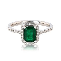 1.07 ctw Emerald and 0.26 ctw Diamond Platinum Ring