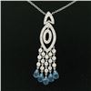 Image 5 : 18k White Gold 1.30 ctw Diamond & Blue Topaz Briolette Chandelier Dangle Necklac