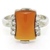 Image 2 : Antique 10K White Gold Carnelian Solitaire Ring w/ .22 ctw Round Diamond Accents