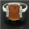 Image 7 : Antique 10K White Gold Carnelian Solitaire Ring w/ .22 ctw Round Diamond Accents