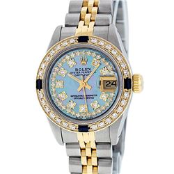 Rolex Ladies 2 Tone Yellow Gold Blue MOP Diamond & Sapphire Datejust Wriswatch
