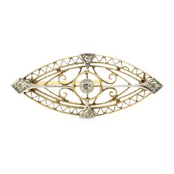 0.20 ctw Diamond Hand Made Vintage Brooch - 14KT Yellow and White Gold