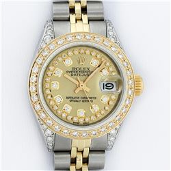 Rolex Ladies 2 Tone Yellow Gold Champagne Diamond Lugs Datejust Wristwatch