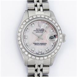 Rolex Ladies Stainless Steel Pink MOP Diamond 26MM Datejust Wristwatch