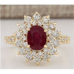 3.12 CTW Natural Ruby And Diamond Ring In 18K Yellow Gold