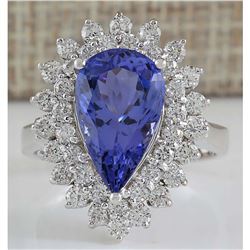 5.73 CTW Natural Blue Tanzanite And Diamond Ring In 14K White Gold