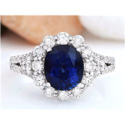 4.80 CTW Natural Sapphire 18K Solid White Gold Diamond Ring