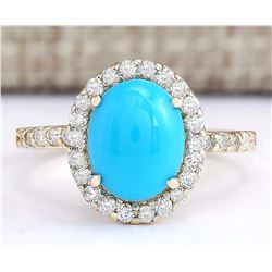 2.67 CTW Natural Turquoise And Diamond Ring In 18K Yellow Gold