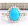 Image 1 : 2.67 CTW Natural Turquoise And Diamond Ring In 18K Yellow Gold