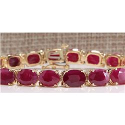 30.89 CTW Natural Red Ruby Bracelet In 14k Yellow Gold