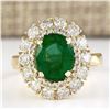 Image 1 : 3.60 CTW Natural Emerald And Diamond Ring In 14k Yellow Gold