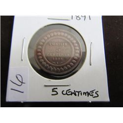 1891 TUNISIA FIVE CENTIMES