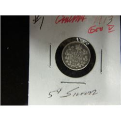1913 CANADA KING GEORGE V SILVER FIVE CENT