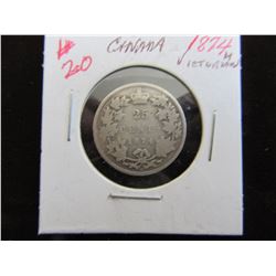 1874H CANADA VICTOIRA SILVER QUARTER