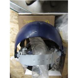 BOX WITH HARD HAT BANDS, PARTS, MISC